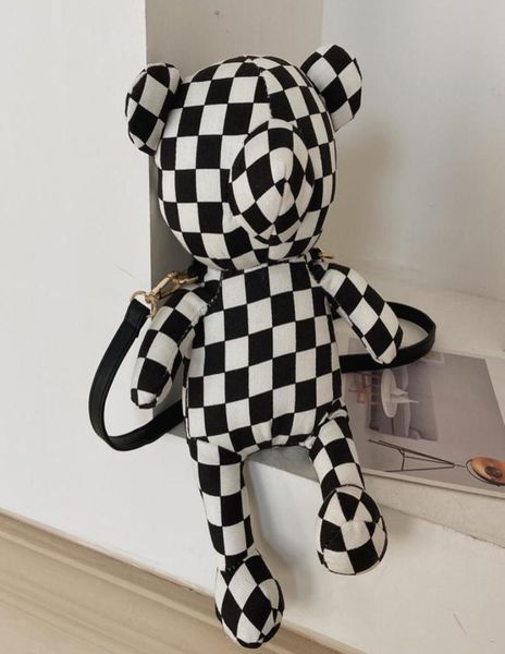 

evening bags checkerboard cute canvas toy lovely cartoon bear backpack bag for women schoolbag girls boys kindergarten birthday gi6500207
