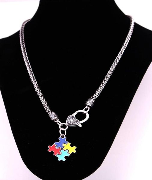 

new styles puzzle piece pendant with wheat link chain necklace autism awareness jewelry4909254, Silver