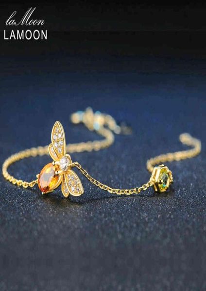 

lamoon bee bracelet for woman citrine gemstones bracelets 925 sterling silve 14k gold plated designer jewelry for lover lmhi002 229212734, Golden;silver