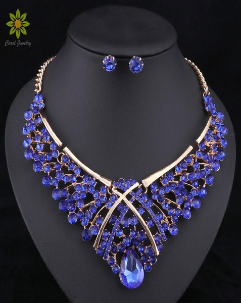 

africa beads jewelry set fashion nigerian wedding jewelry sets for brides gold plated necklace earrings sets 5colors2824148, Slivery;golden