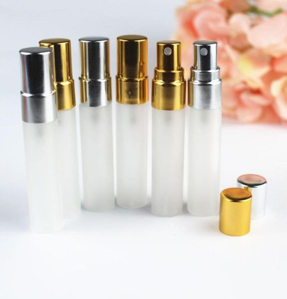 

5ml 5ml thin frosting glass spray bottle travel perfume portable bottle with gold silver atomizer refillable aluminium pump8812105