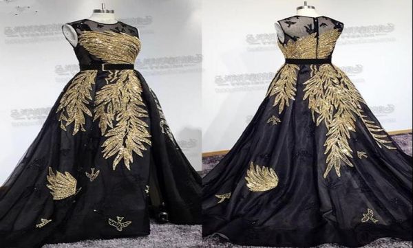 

elegant elie saab prom dresses 2019 jewel neck sleeveless gold sequined formal evening gowns sweep train beaded pageant party dres4049864, Black