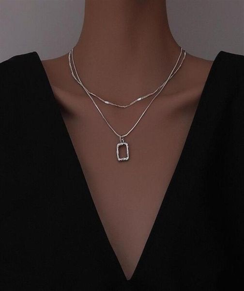 

titanium steel pendant necklace doubledeck square clavicle chain choker275p8733803, Silver