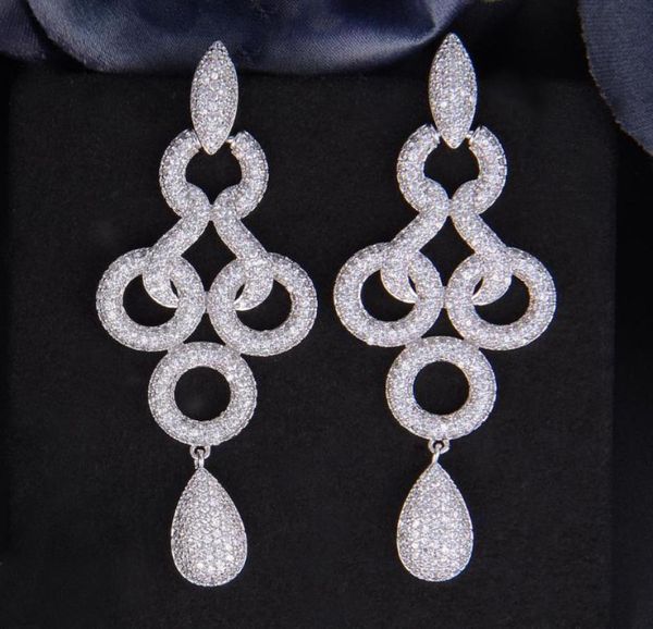 

dangle chandelier fashion wedding waterdrop pendant full cubic zirconia drop pierced earrings for women girls korean8983886, Silver