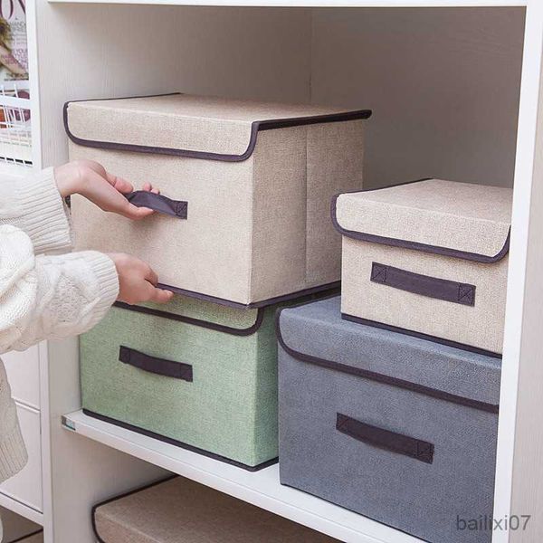 

basket imitation linen washable linen storage box with lid clothes toy snacks sundries organizer cosmetics storage basket