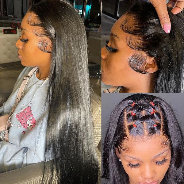 

domino straight lace front wig for women human hair wigs transparent lace 32inch brazilian closure wig, Black;brown