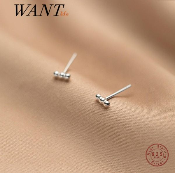 

wantme genuine 925 sterling silver minimalism bead mini small stud earrings for women daily life office charming jewelry gift 21056378184, Golden;silver