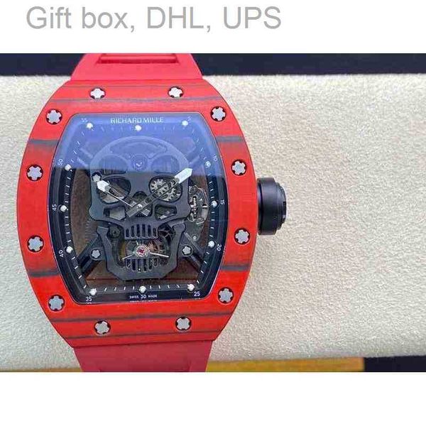 

rm052-01 skull superclone active tourbillon luxury wristwatch barrel mechanical men's watch rm52 real tourbillon skull watches, Slivery;brown