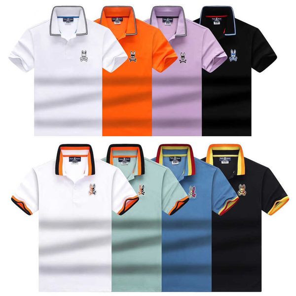 

men's psycho bunny polo shirts catoon skull rabbit tees business stand collar embroidery short sleeve fashion brand cotton loose clothi, White;black