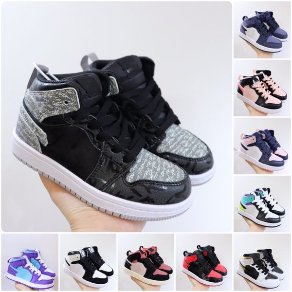 

baby jorden basketball shoes kids air jumpman 1 sports sneakers designer leather black white dark mocha university blue light smoke grey gre