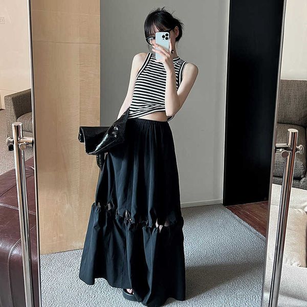 

unity mode premium cogo high waist half skirt 2023 summer smart cut-out designed loose long dress a, Black
