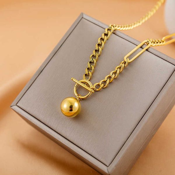 

jewelry savi's high-end niche design feels like a thick chain necklace with personalized golden ball pendant. simple ot buckle collarbo, Black