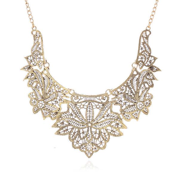 

jewelry exaggerated metal necklaces hollowed out carving accessories personalized flower, Black