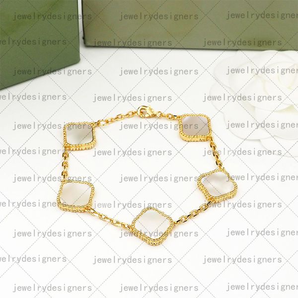 

designer charm bracelet 4/four leaf flower fashion vintage 5 motifs bracelets necklace flower chain luxury design wedding jewelry gifts for, Golden;silver