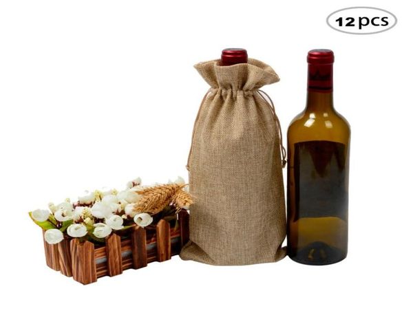 

12pcs jute wine bag 59x137 inches hessian wine bottle gift bags with drawstring wine bottle cloth jute gift wrapping bag1638154, Pink;blue