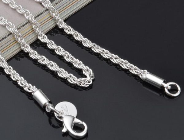 

1624inches new arrive silver jewelry 925 sterling silver pretty cute fashion charm 3mm rope chain necklace jewelry1252370