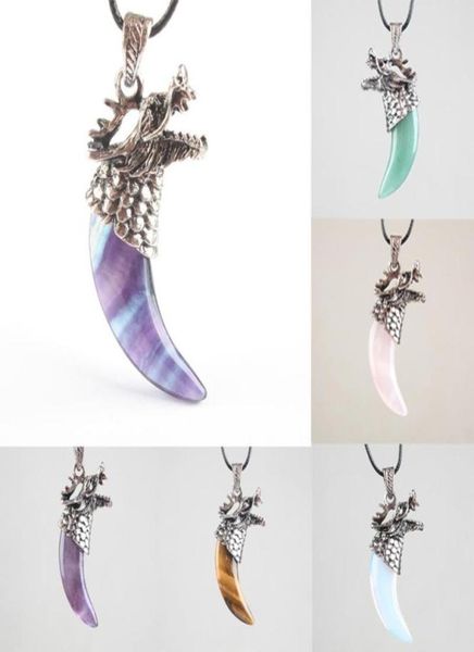 

pendant necklaces 18 kinds material dragon tooth shape quartz opal aventurine obsidian fluorite for men jewelry 1pcs9035833, Silver