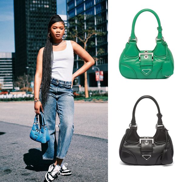 

fashion men luxury handle handbags clutch genuine leather prad half moon bag designer crossbody triangle underarm bags womens hobo black tot