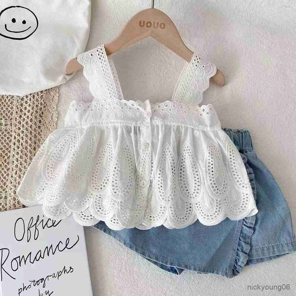 

clothing sets infant baby girls outfit set 2023 new fashionable girls' summer suspender skirt and shorts two-piece girl clothes, White