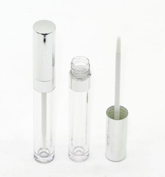 

luxury silver round empty lip gloss tubes 6ml plastic clear liquid lip gloss lipstick refillable bottle container lipgloss bottles3990229