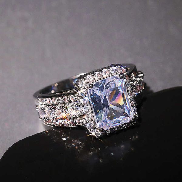 

band rings huitan fashion geometric shaped rings for women aaa cubic zirconia bling wedding engagement rings party luxury jewelry aa230530, Silver