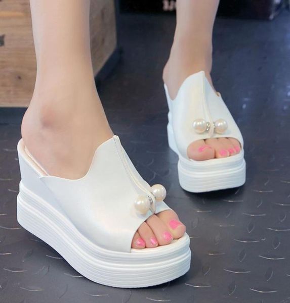 

women summer sandals thick heel platform wedges sandals beading slippers sandalias slides white black high shoes8172440