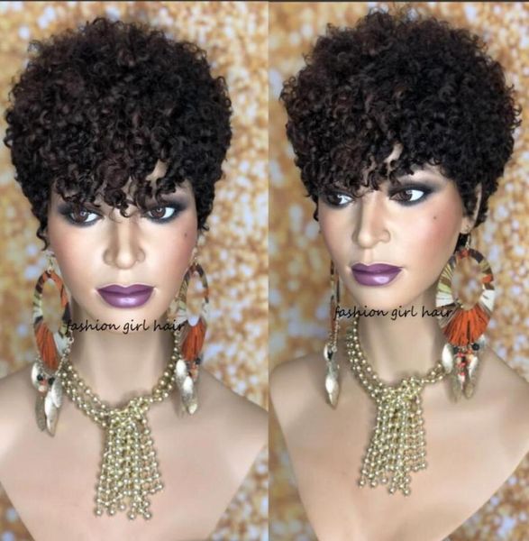 

short sassy curl pixie cut wig kinky curly bob human hair wigs for women brazilian remy 150 full density3939804, Black;brown