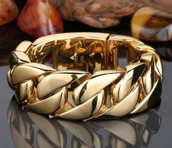 

31mm wide 316l stainless steel mens oversize heavy curb cuban chain bracelets rapper exaggerated hip hop men bangle jewelry plus c9960525, Black