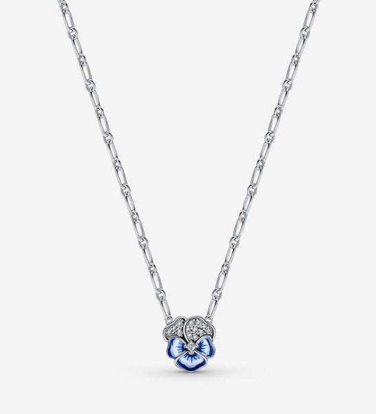 

100 925 sterling silver blue pansy flower pendant necklace fashion wedding egagement jewelry making for women gifts5422647