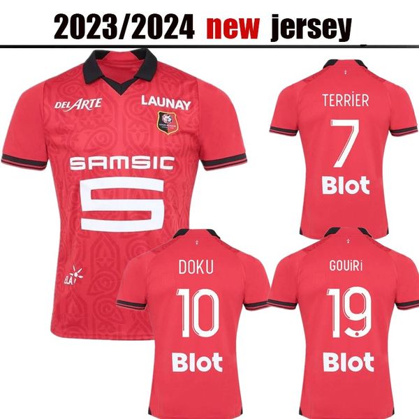 

23 24 stade rennais soccer jerseys away third rennes maillot de foot 2023 2024 sulemana bourigeaud terrier doku laborde santamaria men kids, Black;yellow