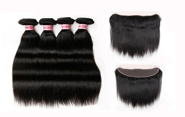 

peruvian straight virgin hair with lace frontal closure with bundles 100 unprocessed human hair weave bundles with closure hc hai7846199, Black;brown