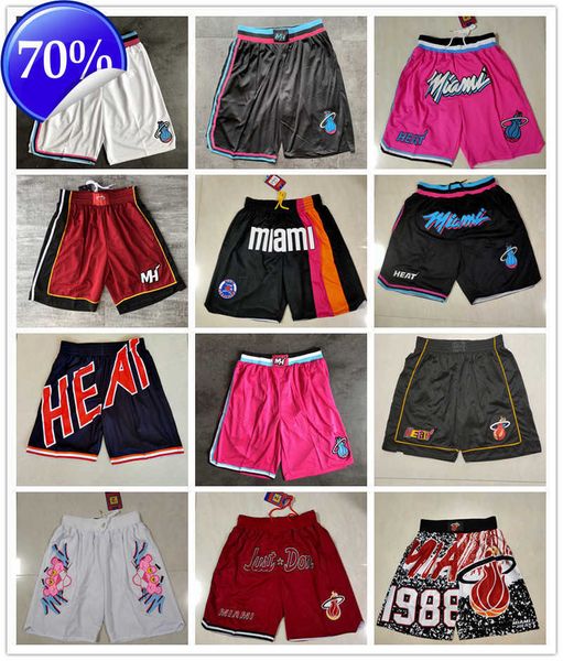 

miami''heat''men throwback basketball shorts pocket, Black