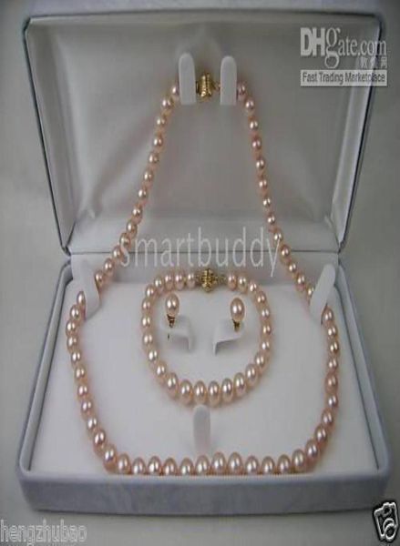 

fine natural 78mm akoya pink pearl necklace bracelet earrings set 14k8627206, Black