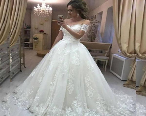 

vintage lace wedding dress factory custom make off the shoulder short sleeve bridal gown vestido de noiva8036227, White