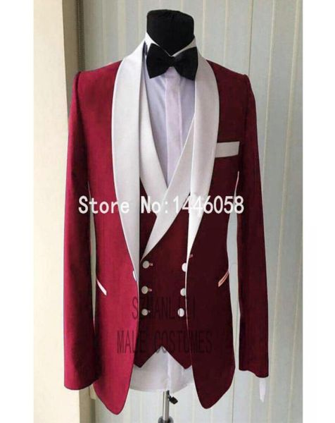 

men wedding suits 2018 custom made real burgundy groomsmen white shawl lapel groom suit mens tuxedo weddingprom suits 3 piece2485360, Black;gray