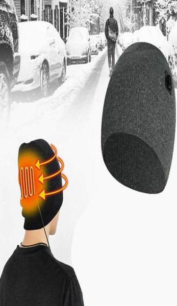 

quality rechargeable electric heated hat 3 temperature control intelligent warm cap knitting beanie for outdoor skiing ca hats2450416, Black;white