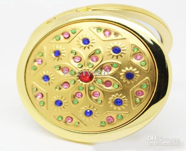 

gold alloy decorative round mirror double side folding mini pocket compact mirror women flower makeup mirror valentines gift favor5838315