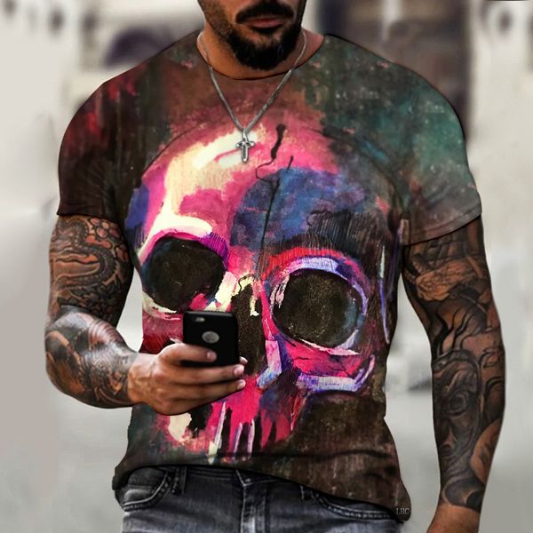 

men's t shirts death skull print shirt for men terror harajuku oversized short sleeve summer trend leisure o-neck tees vintage clothes, White;black