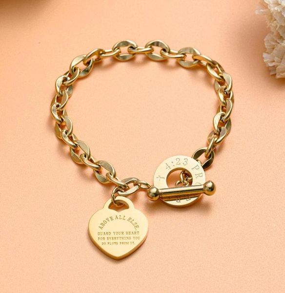 

charm bracelets fashion heart stainless steel bracelet for women vintage gold punk thick chain on hand 2021 jewelry gift8923034, Golden;silver