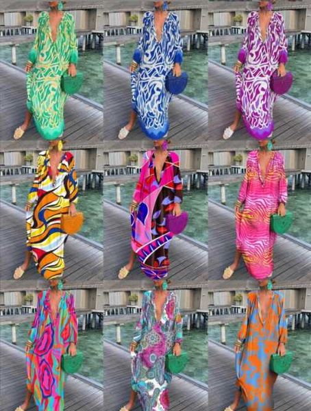 

women vintage maxi designer dress casual dresses summer deep v neck long sleeve boho print long dress female beach cover up elegant robe sum, Black;gray