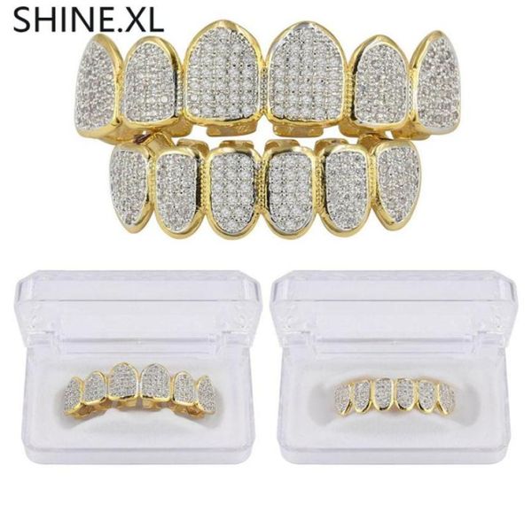 

gold silver plated hip hop vampire teeth grillz and bottom iced out micro pave cz stone bling body jewelry2289384, Black