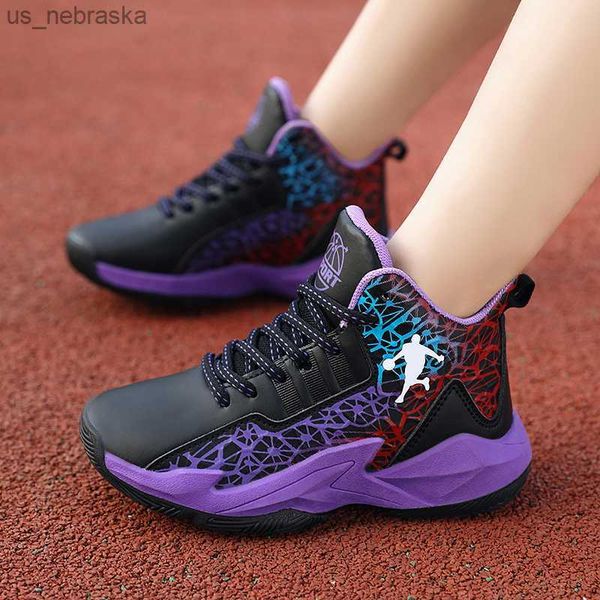 

athletic outdoor new kids sneakers brand boys basketball shoes leather nonslip children sport shoes rubber child boy girl trainer basket ean, Black