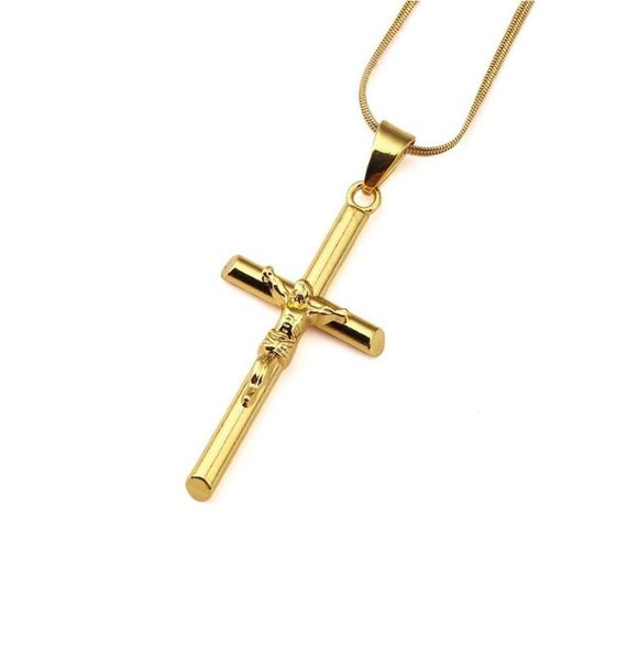 

mens 18k gold jesus cross pendant necklaces jewelry charm fashion hip hop stainless steel chain silver necklace for men gifts2134082
