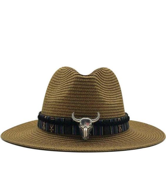 

summer straw hat for men women sun beach hat men jazz panama hats fedora wide brim sun protection cap with leather belt 2106165866615, Blue;gray