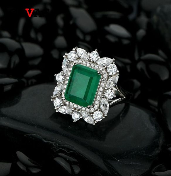 

oevas 100 925 sterling silver synthesis emerald wedding rings for women sparkling high carbon diamond party fine jewelry gifts9162337, Golden;silver