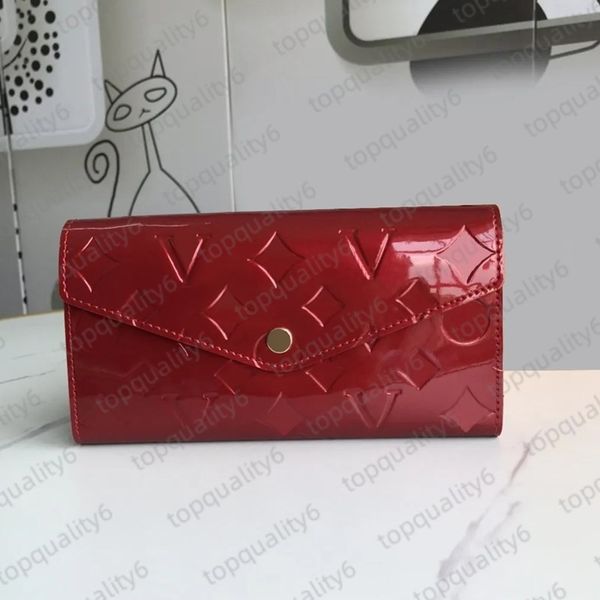

designer wallets luxury envelope purses women with box wholesale patent leather embossed flower letter long card holder slim money clutch ba, Red;black