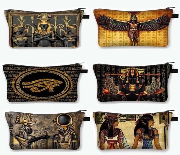 

egyptian art print cosmetic case women makeup bags egypt pharaoh anubis toiletry bag small handbag lipstick holder4466618