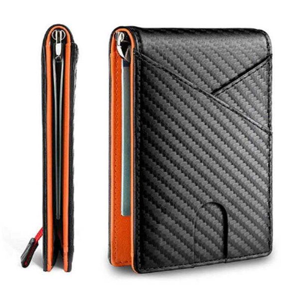 

short wallet bags carbon fiber money label high end box genuine leather card bag layer cowhide mens, Red;black