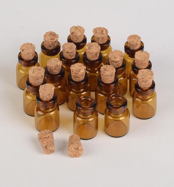 

13246mm 1ml mini amber glass bottles with cork empty tiny glass vials jars small wishing bottle 100pcs3883832