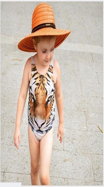 

2016 new summer girls onepieces tiger printed swimsuit kids swimwear baby girl bathing suits children swim clothing for 80110cm 6402710, Black